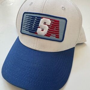 SnapBack USA Embroidered Cap in Blue and White